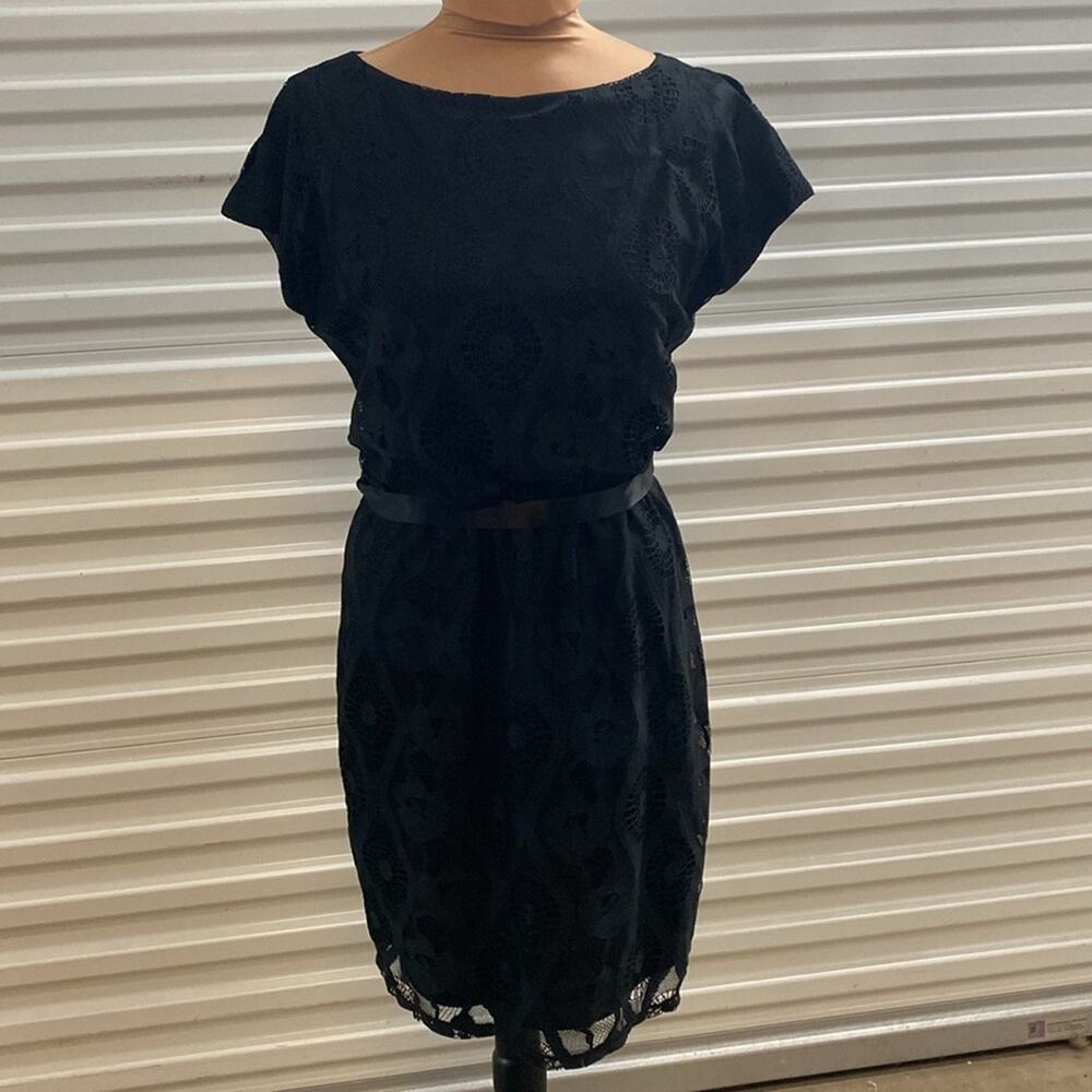 Melonie T black‎ lace overlay fit and flare cut out sleeve mini dress